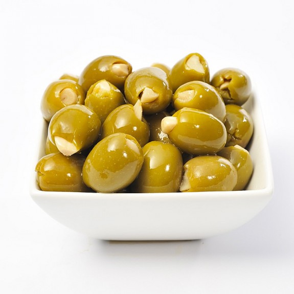 Garlic Stuffed Colossal Olives in a blend of sunflower and extra virgin